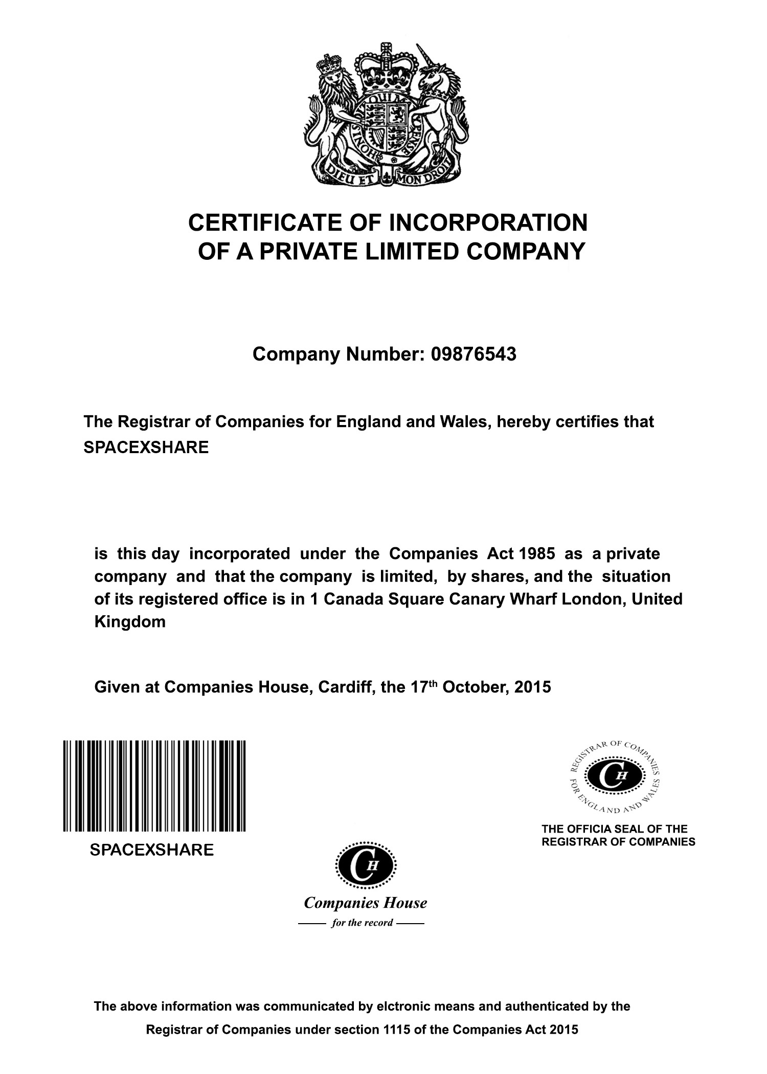 Certificate Of Incorporation